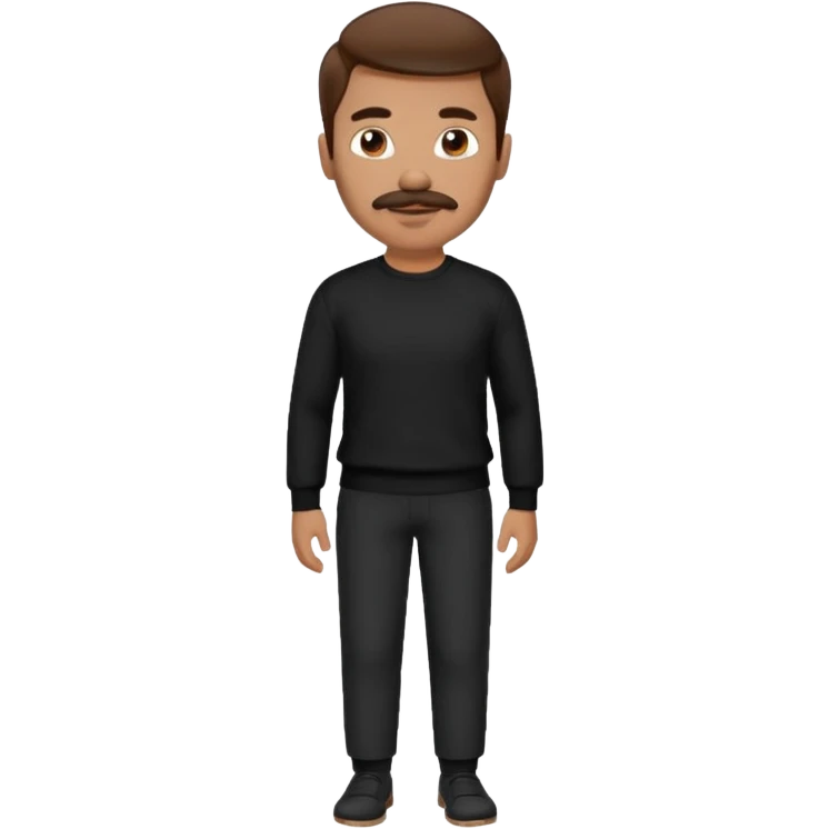 man with mustache, brown hair, 33years old, shirt, high temple Black pullover with a white shirt underneath and black fabric trousers 👕🖤👖 emoji