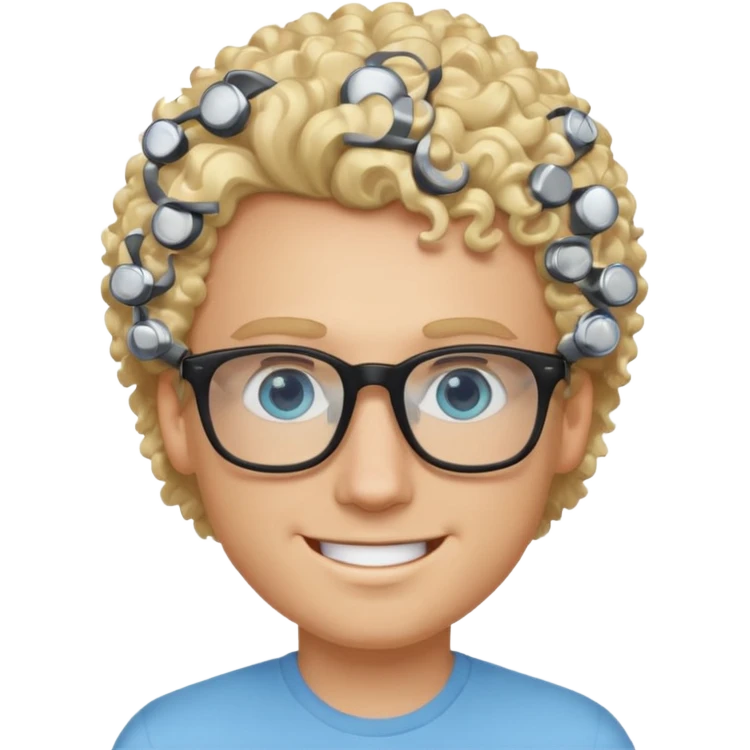 white guy with curly blonde hair and light blue ish eyes with black glasses  emoji