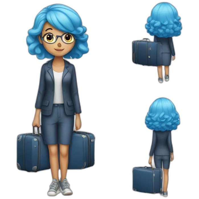 Blue-haired girl with two heavy suitcases emoji