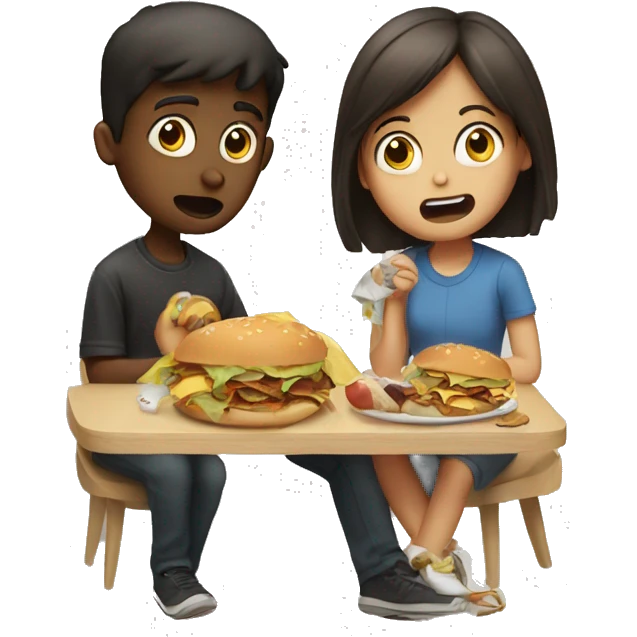 Girl and boy ate too much emoji