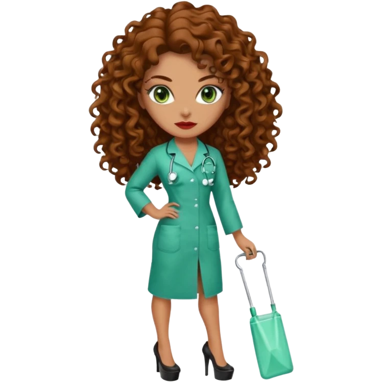 Sensual Spanish Lilith core evil surgeon. Surgeon has green eyes brown long curly hair with 7 inch platform heels.she is a  Surgeon that works for the cartel emoji