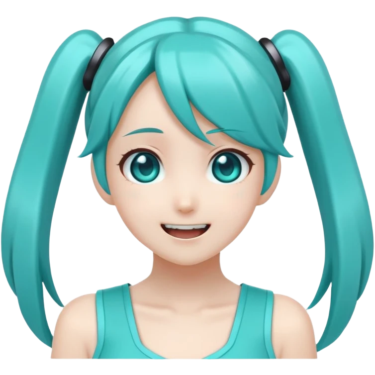 Hatsune Miku happy reaction with turquoise twin tails emoji