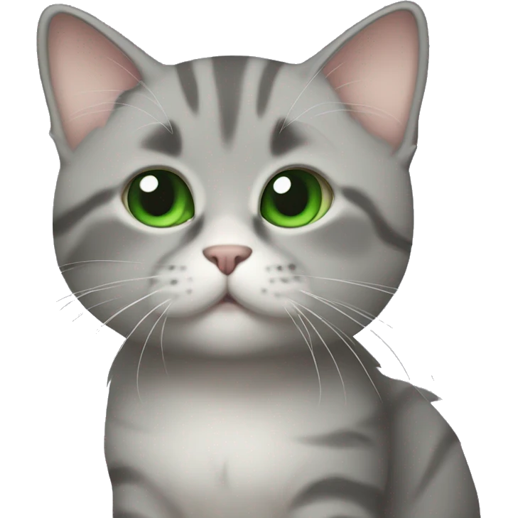 A cute gray munchkin cat with green eyes ￼ emoji