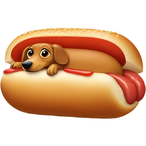 Wiener dog in hot dog bun emoji