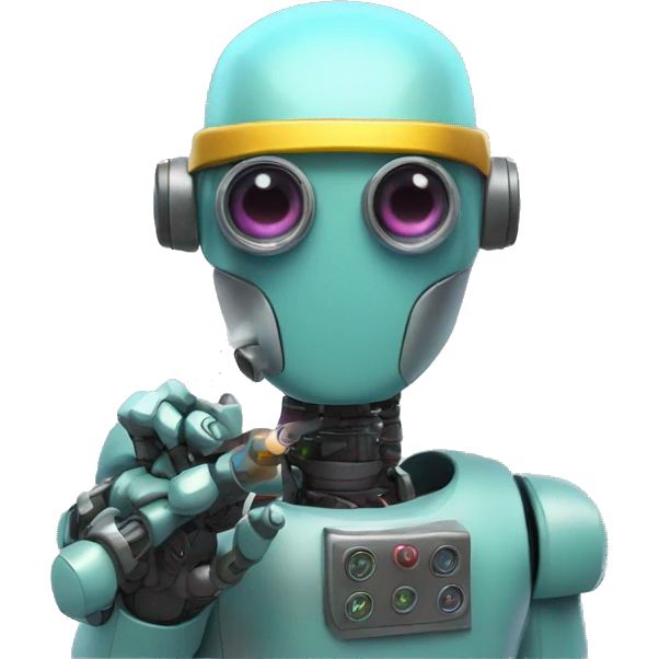 Secret half man half robot agent with a spyglass looking reviewing multicolor lines of code emoji