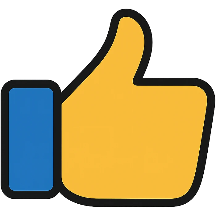 Create a thumbs up (like button) icon matching the style of the provided reference image, with a transparent background. The style is lineal color icon with black outlines, supporting text and detailed editing. emoji