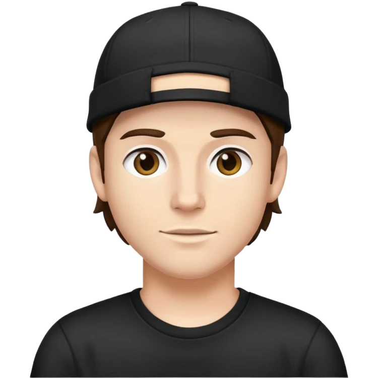 a white bro with brunette hair, wearing a black cap and a black shirt emoji