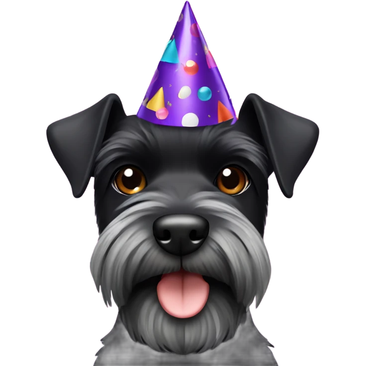 Black miniature schnauzer with party hat on  emoji