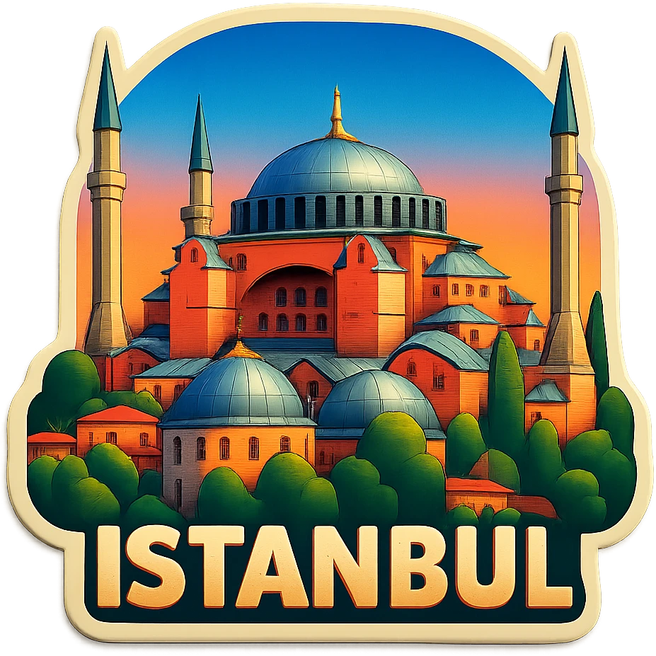 Isometric illustration of Istanbul, featuring photorealistic Hagia Sophia emoji
