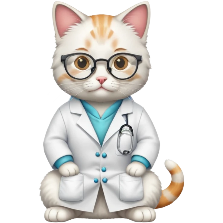 cat full body sitting wearing scientist glasses and a lab coat emoji