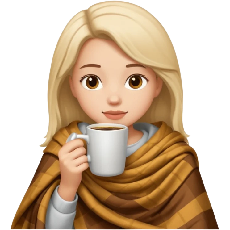 Menina com o cobertor tomando um café emoji