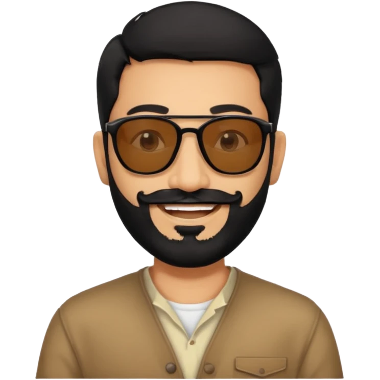 Indian man with  black hair and beard and black sunglasses emoji