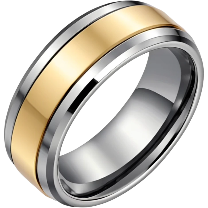 Two tone Tungsten silver and small gold trim on top and bottom metal ring emoji