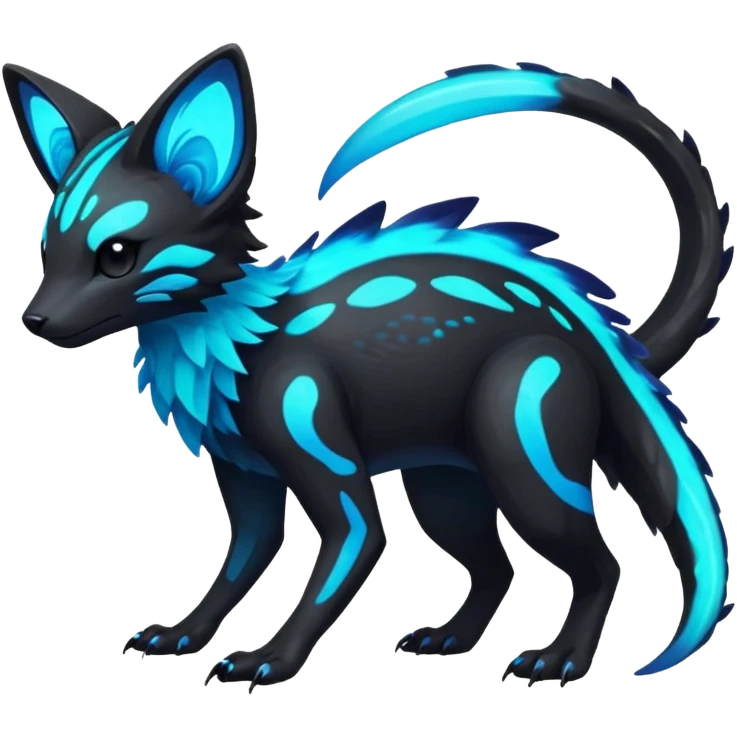 Rare realistic dark-neon glowing bioluminescent edgy badass epic pretty beautiful handsome gorgeous aesthetic colorful vibrant Vernid-Trico-species-Fakemon-creature by LiLaiRa, 4 legs, 1 tail, random markings, (full body) emoji
