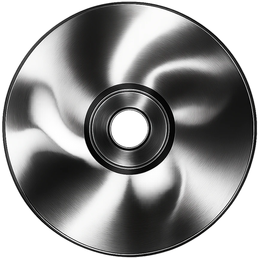 A minimalist CD disc with abstract pattern, glowing effect, purple color emoji