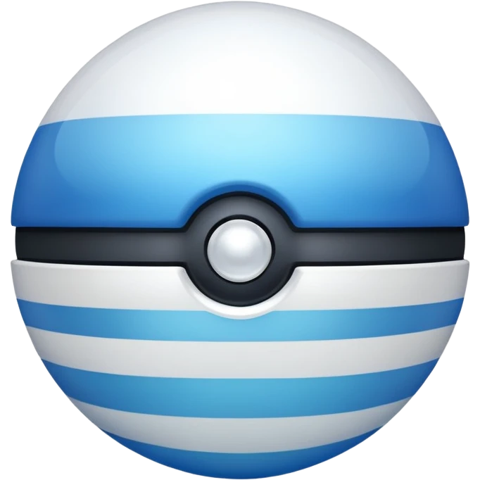 blue pokeball emoji, top half is a more saturated blue, bottom half is white, black stripe, with a white sheen, with a pearlescent finish, with a ripple effect emoji