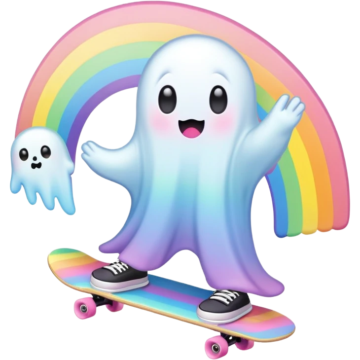  pastel rainbow kawaii ghost skateboarding  emoji