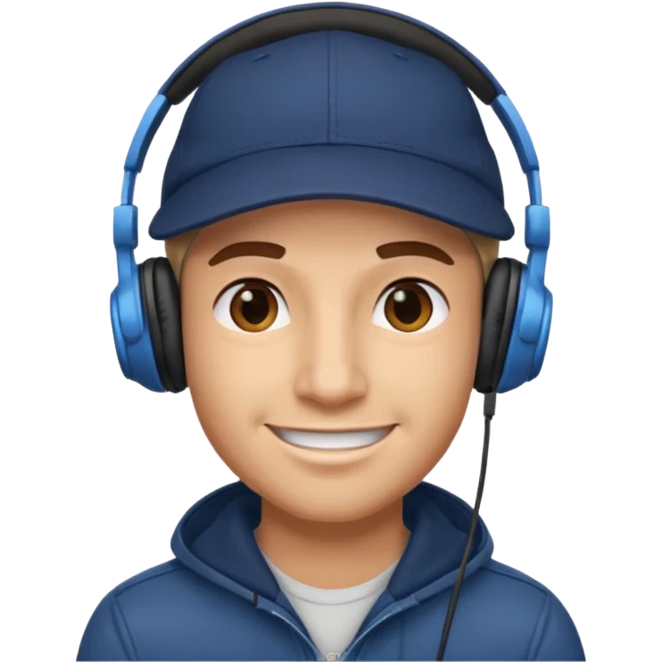 A guy smirking with a cap and headphones emoji