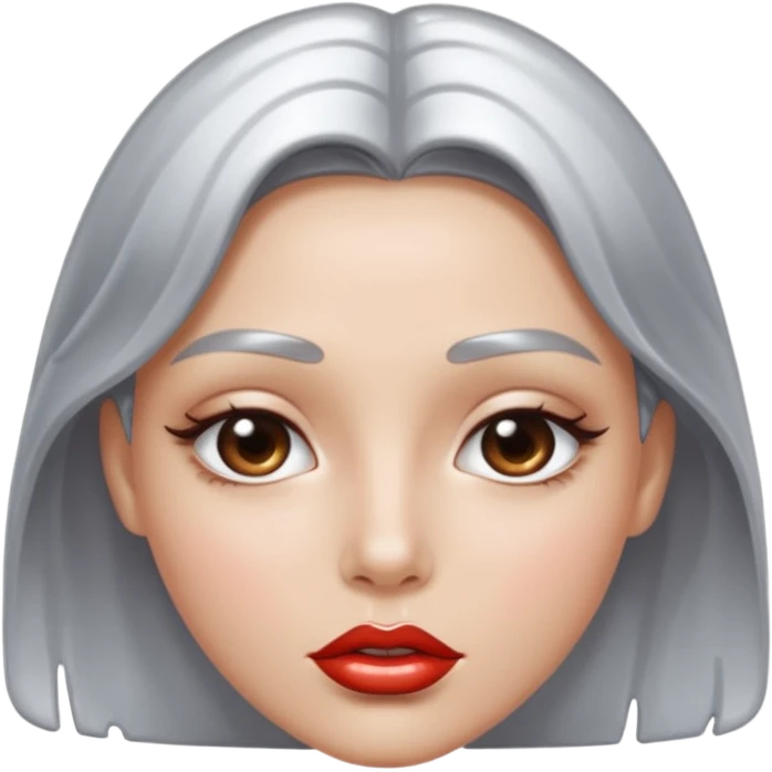 slightly parted lips, silver chrome material, glossy wet shine, seductive aesthetic emoji