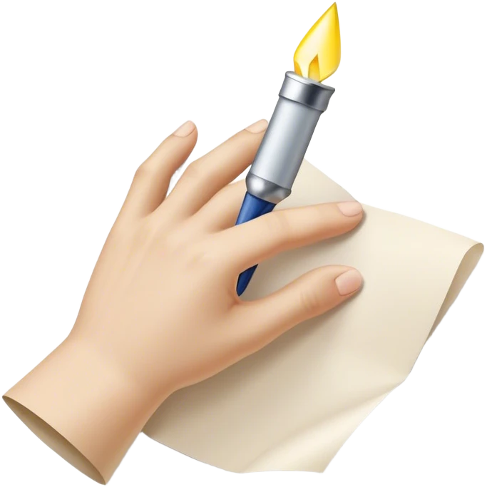 **Image Description:**  
A glowing hand emerges from a piece of paper, holding out a pen. The present self reaches for it, symbolizing the moment of taking action and breaking free from procrastination. emoji
