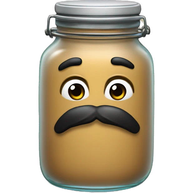 Anthropomorphic Mexican glass jar with a black beard tan skin emoji