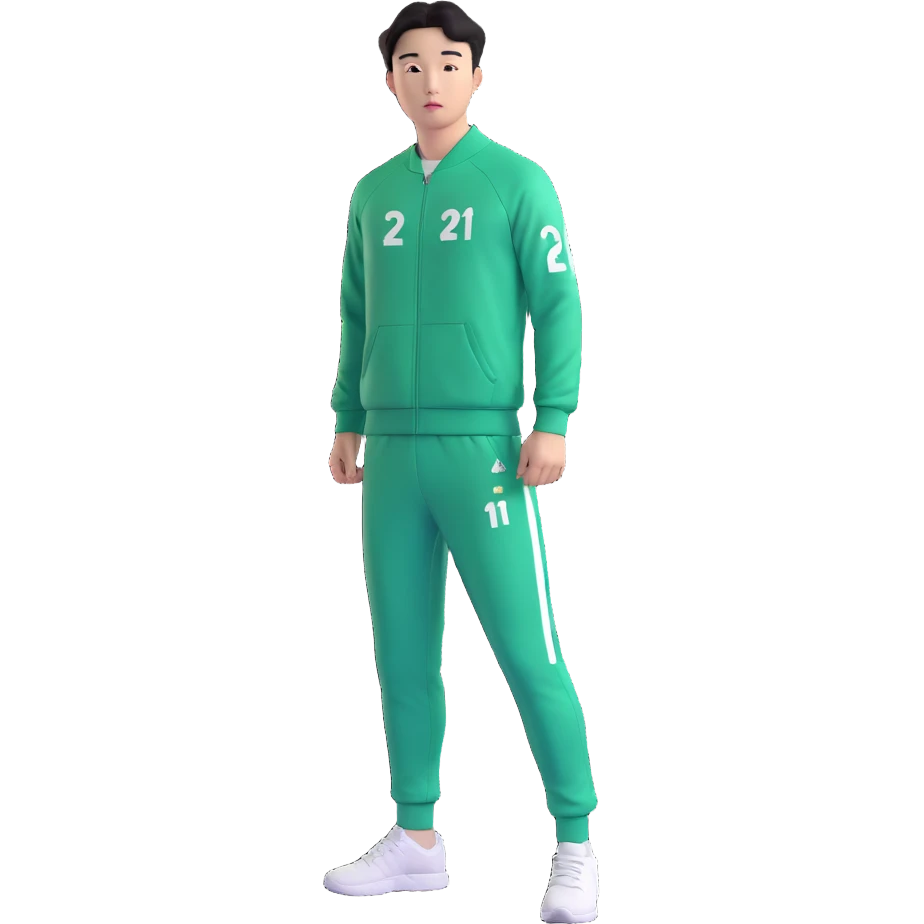 llustrate Cho Sang-woo (Player 218) in green tracksuit with the number 218 bold on the chest & sleeves. emoji