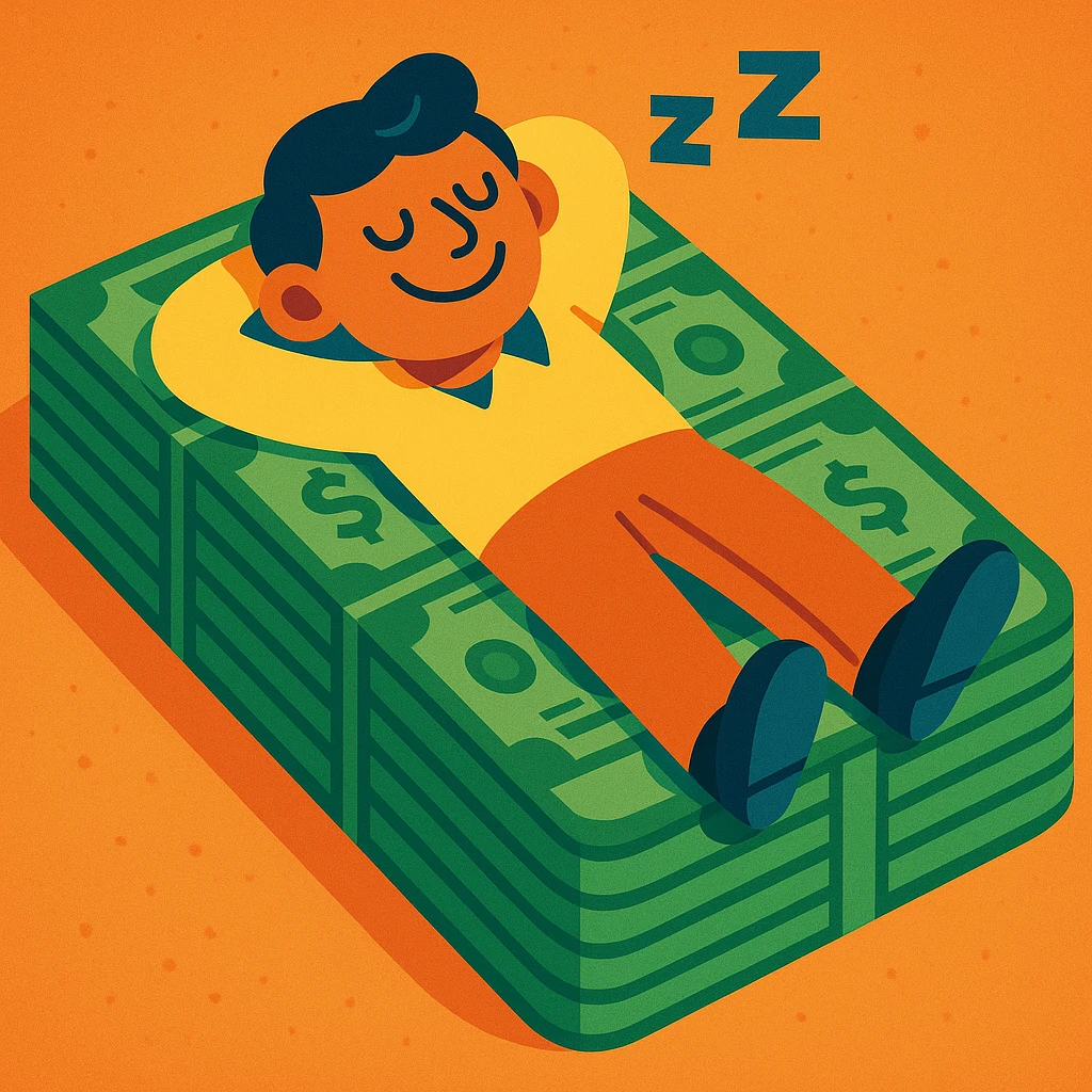 happy person napping on mattress of money emoji