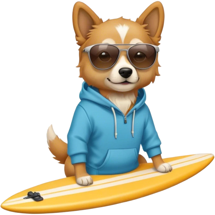 Dog with hoodie and sunglasses holding a surf board  emoji