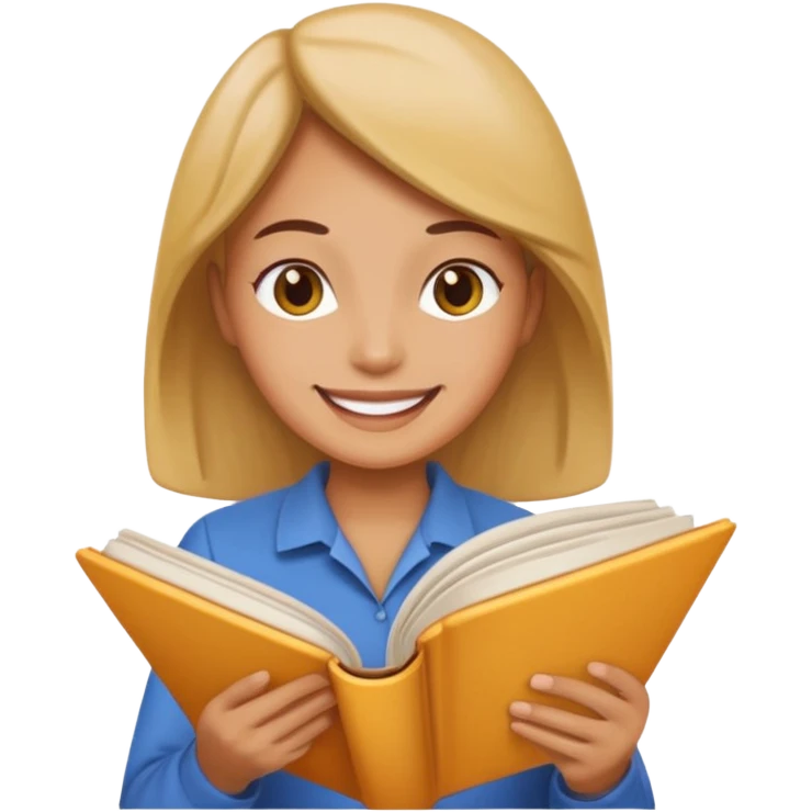 a smiling face reading a cookbook, emoji style emoji