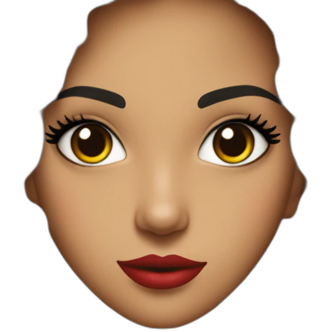 Chica de pelo negro largo ojos marrón claro labios gordos y dientes bien colocados tiene hecho el eyeliner y lleva una camiseta roja emoji
