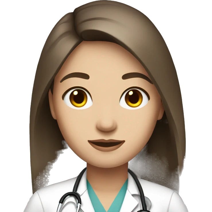 Beautiful doctor with brunette long hair with fair skin, black eye color emoji