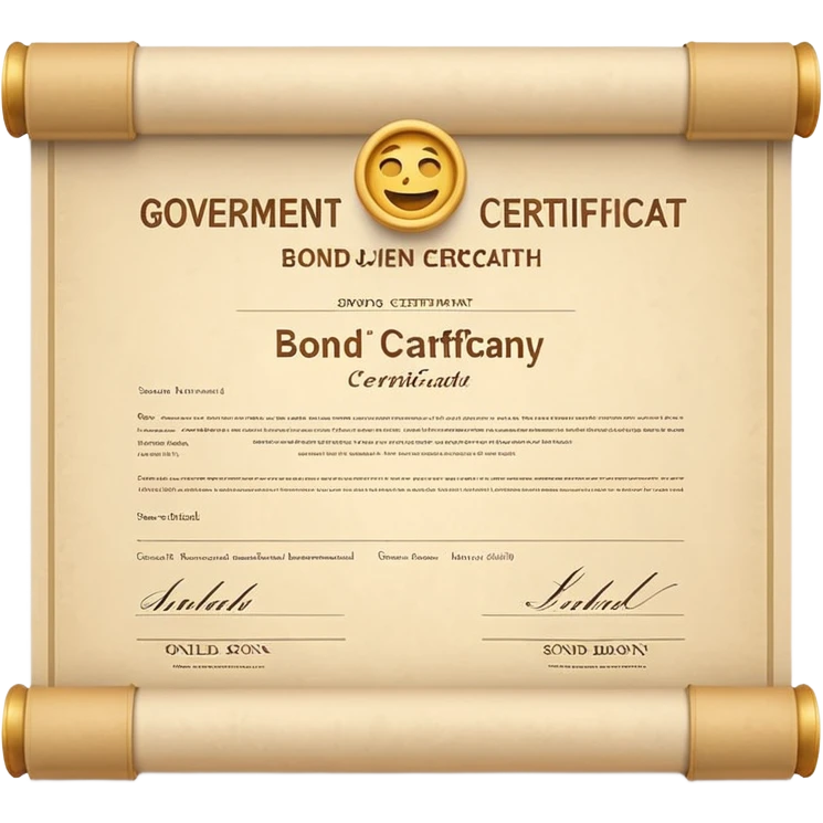 Minimalistic 3D emoji style government bond certificate, rolled parchment document without ribbon, clean beige paper, subtle texture, financial document look, simple shading, soft shadow, isolated on transparent background, professional, modern emoji design, no festive elements, no bow emoji