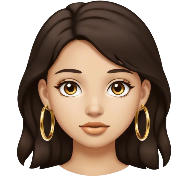 Dark brown hair girl with gold hoops  emoji