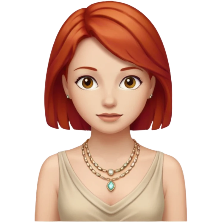 lady-in-light beige-dress-,-red-hair,-wearing-necklace emoji