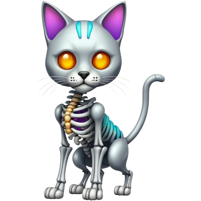 A colorful epic shiny cool edgy skeletal cat, full body emoji