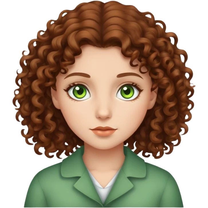 girl with brown curly hair and green eyes emoji
