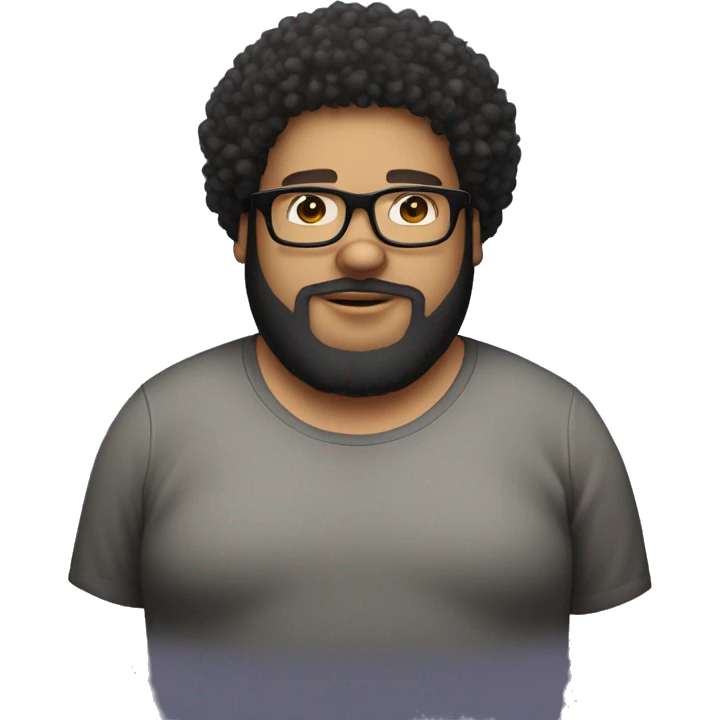 fat bearded lightskin with curly afro and glasses. give him a black shirt emoji