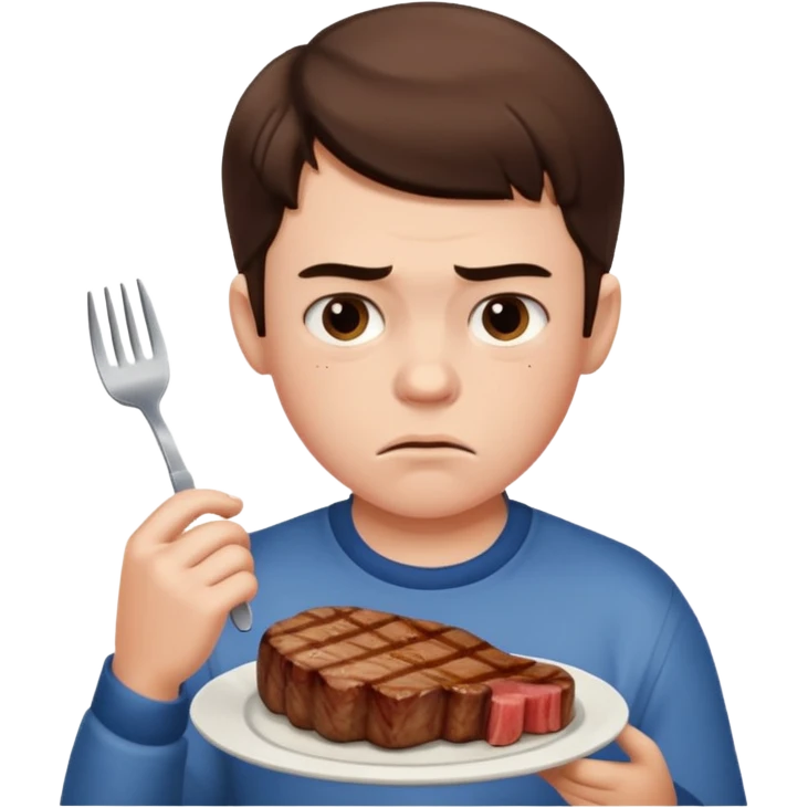 мальчик ест стейк и ему не нравится emoji