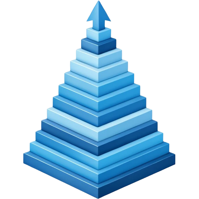 The design should show stylized, stacked digital UI layers or building blocks rising diagonally to form an abstract upward arrow or graph. The aesthetic must be clean, geometric, and precise. Use a sophisticated monochromatic palette emoji