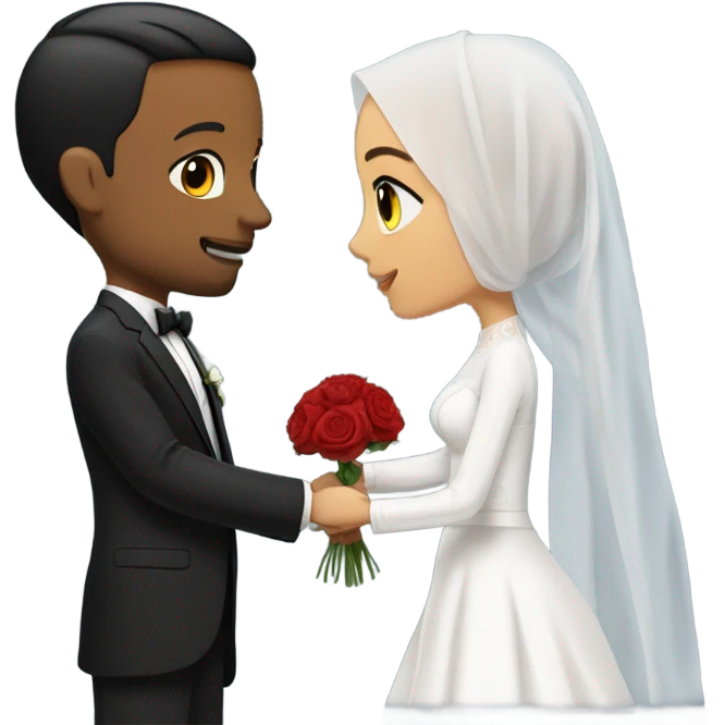 hijabi girl and white boy with black hair getting married emoji
