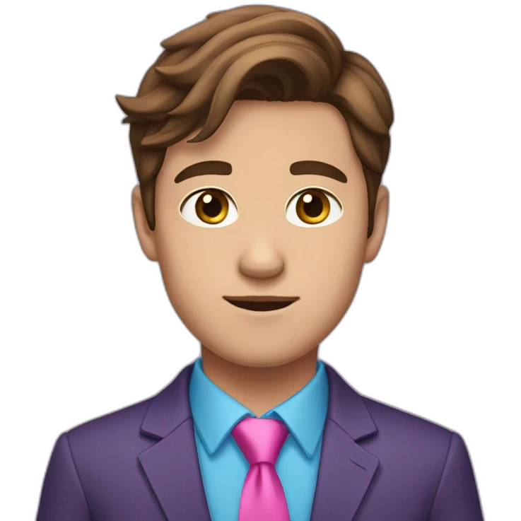 Brown haired teen guy in purple suit blue shirt and pink tie emoji