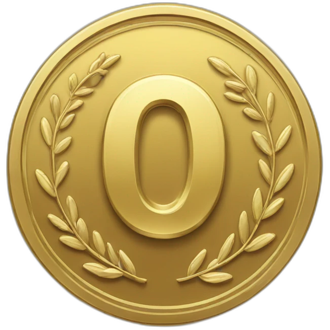 gold coin with large "0" label in center and laurel emoji