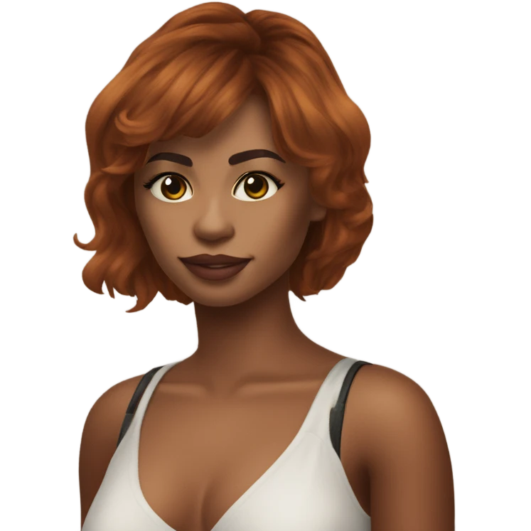 Ruiva com curtain bangs, pele clara, 24 anos  emoji