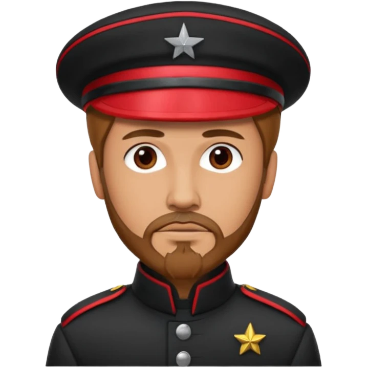 A full body tall guy with a red goatee. He wears a black military barret dressed like a star wars smuggler  emoji