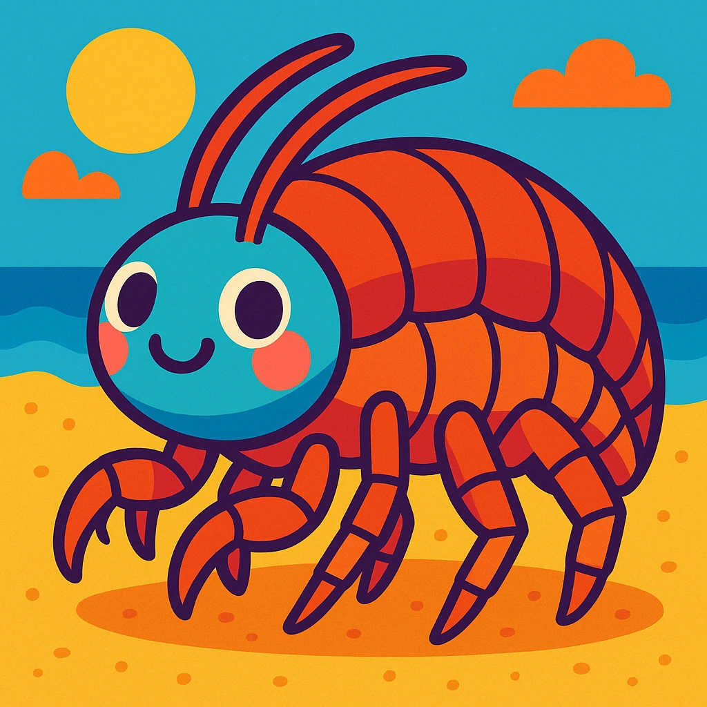 a sand flea, cartoon style, vibrant colors, cute and playful emoji