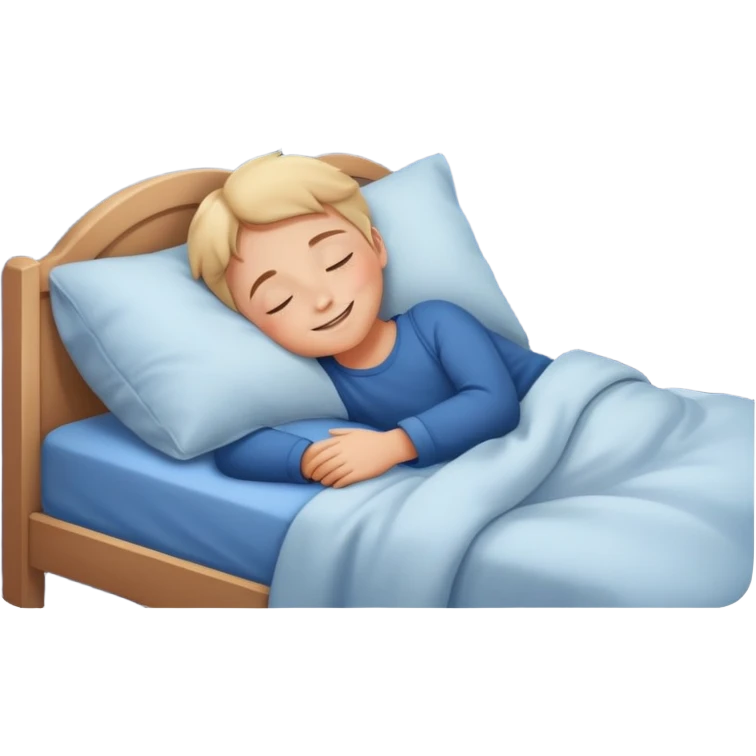 a child tucked in bed sleeping with a smile, night sky outside window emoji