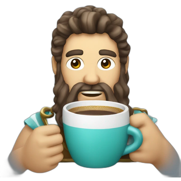 happy Poseidon drinks coffee emoji