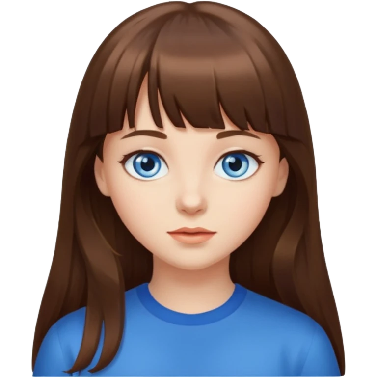 girl with long brown hair and bangs and blue eyes  emoji