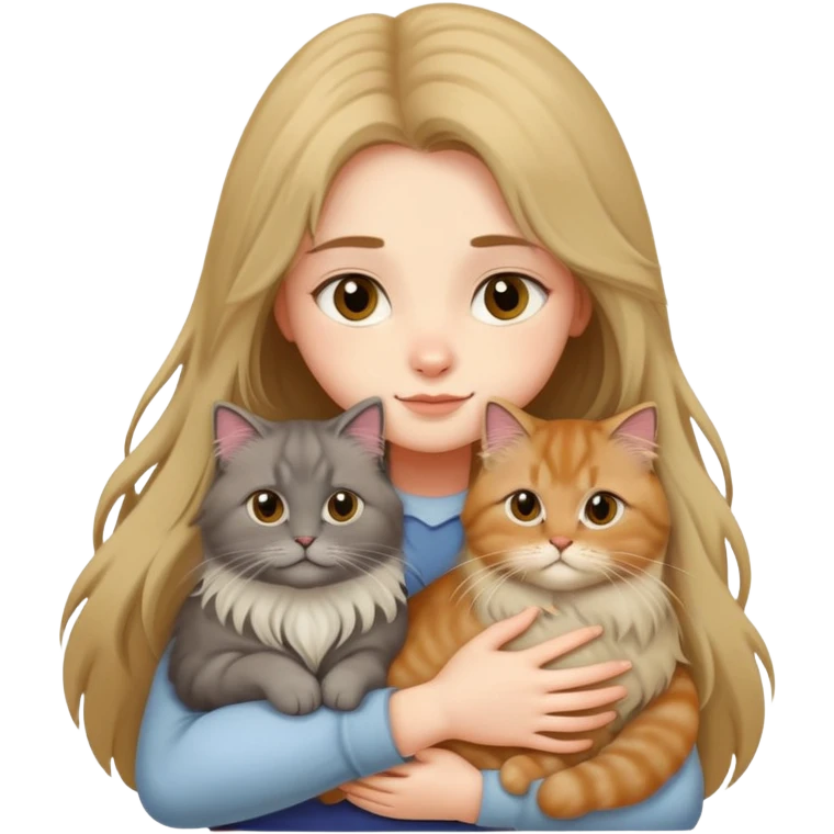 A long-haired girl hugs a British longhair cat tightly emoji