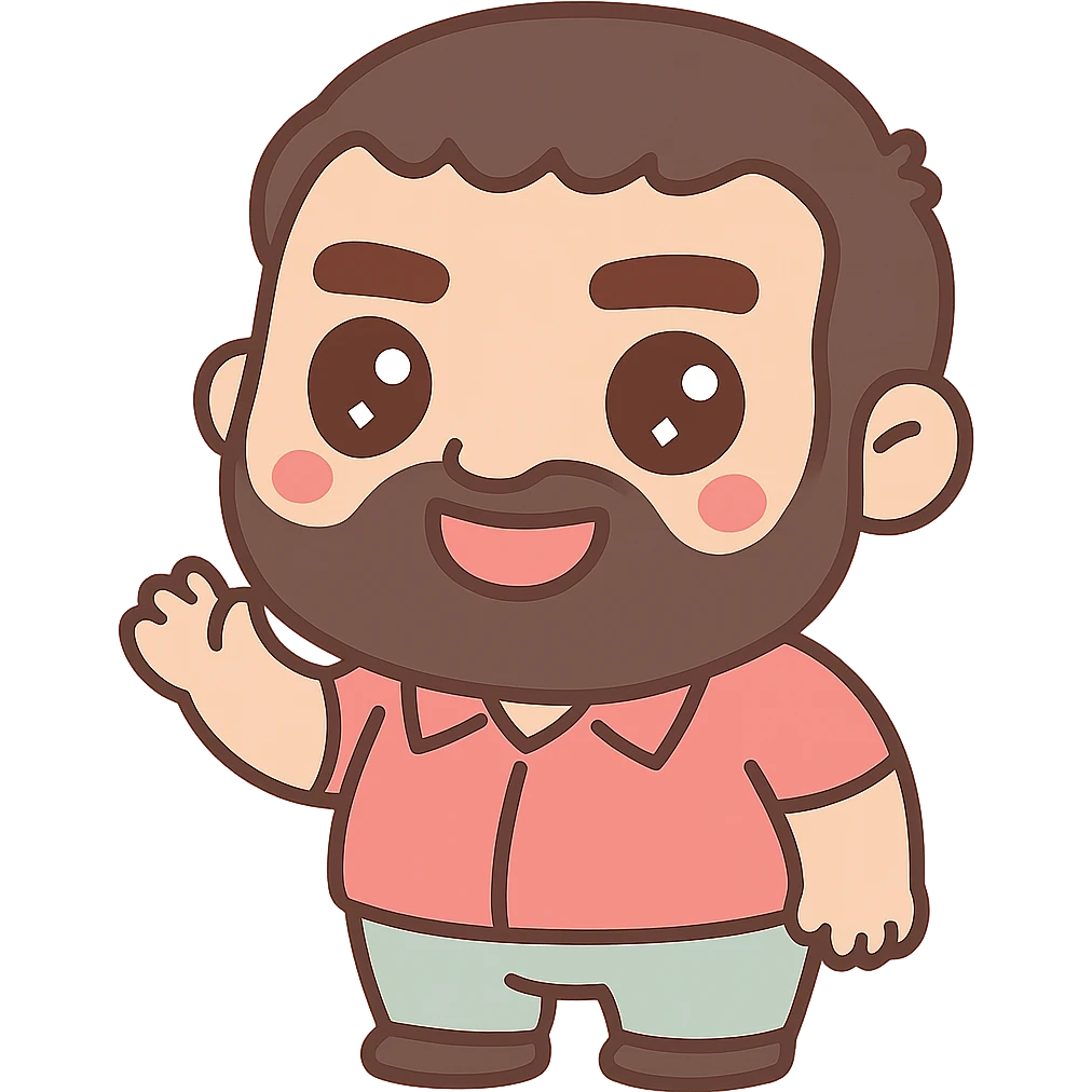Recep İvedik as a kawaii character, cute proportions, big eyes, playful expression emoji